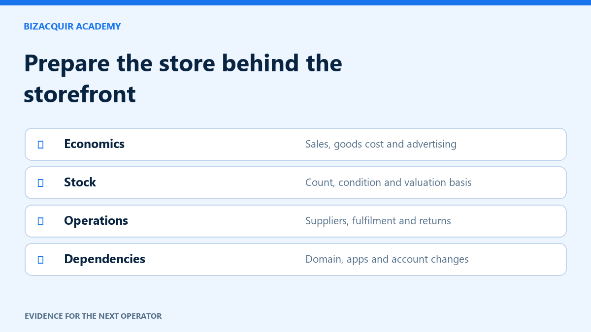 Original instructional illustration: Prepare the store behind the storefront. Evidence for the next operator.