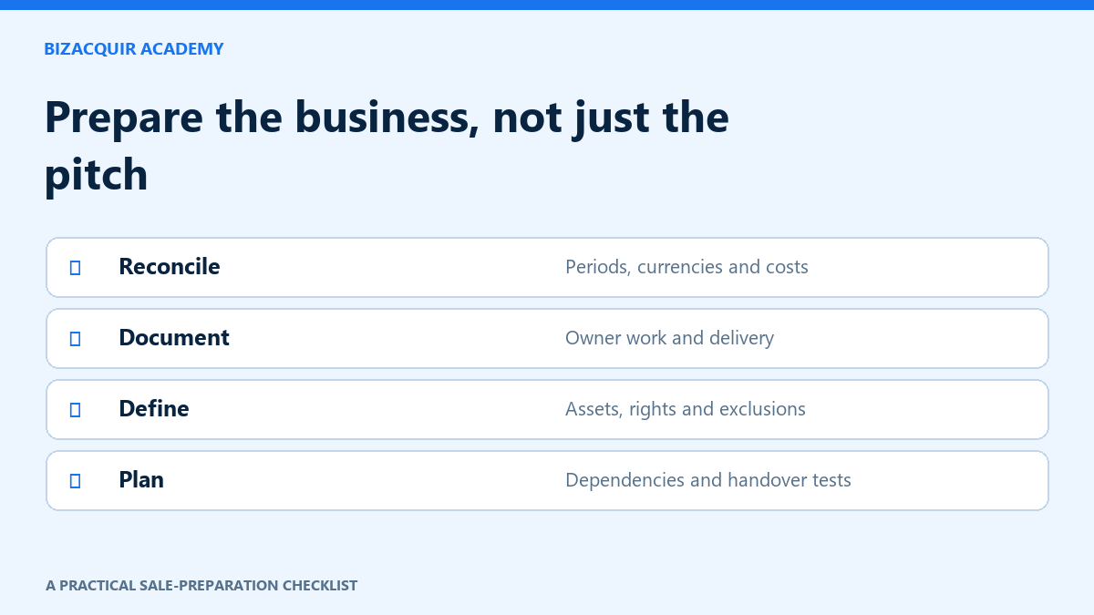 Original preparation worksheet diagram: reconcile the records, define the assets and prove the operating process.
