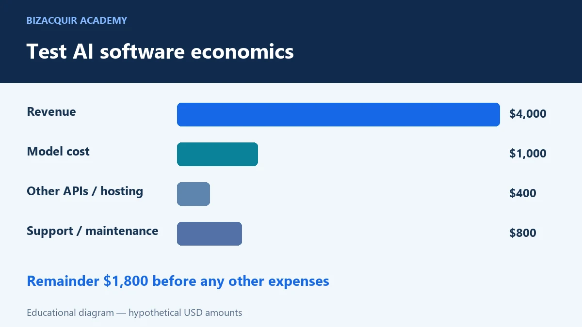 Hypothetical AI software revenue and cost bars, with $1,800 remaining before other expenses