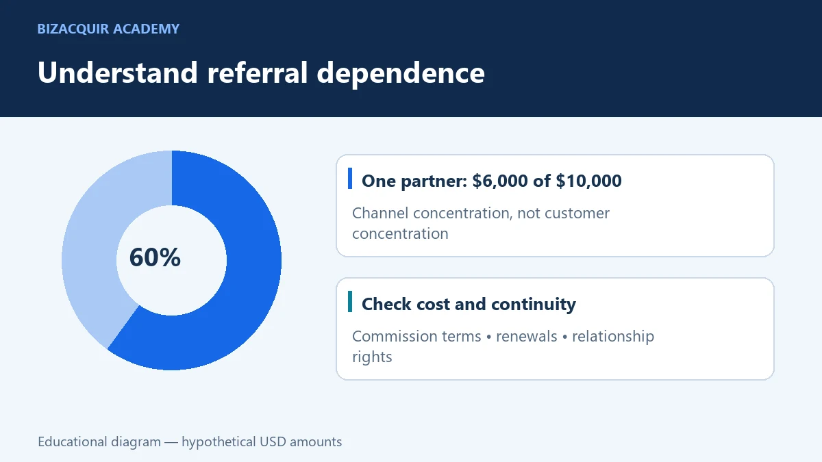 Hypothetical 60% affiliate channel concentration with commission and continuity checks