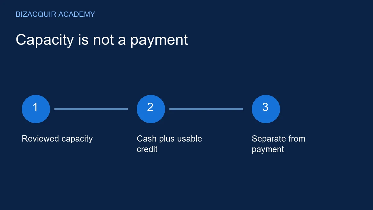 Original learning diagram: Reviewed capacity, Cash plus usable credit, Separate from payment